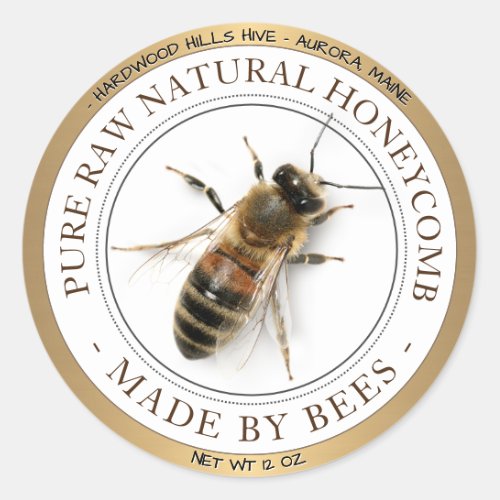 Gold Bordered Realistic Bee Honeycomb Label