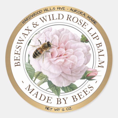 Gold Bordered Realistic Bee Lip Balm Label