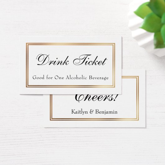 Gold Bordered White Drink Ticket Insert Cards (Desk)