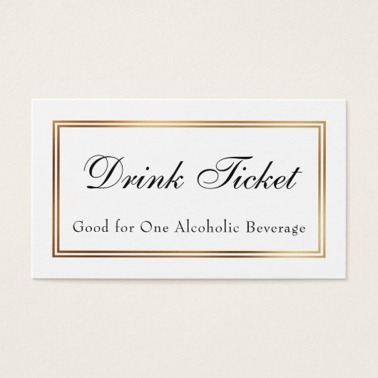Gold Bordered White Drink Ticket Insert Cards (Front)