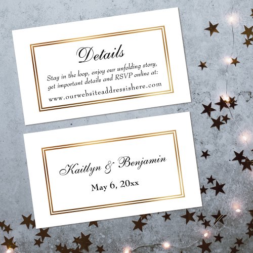 Gold Bordered White Wedding Details Insert Cards