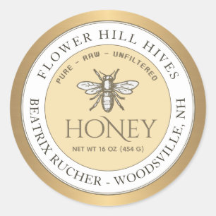 Gold Bordered Yellow White Honey Label French Bee