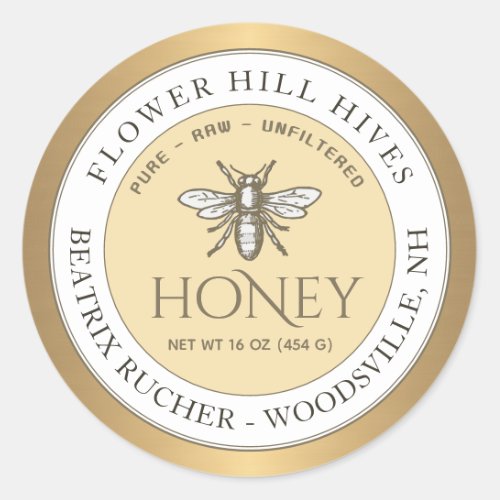 Gold Bordered Yellow White Honey Label French Bee