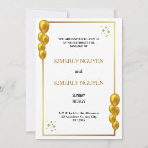 Gold Borders Bridal White Wedding Invitation