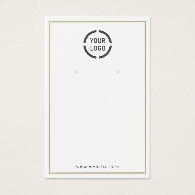 Gold borders custom logo white earring display (Front)
