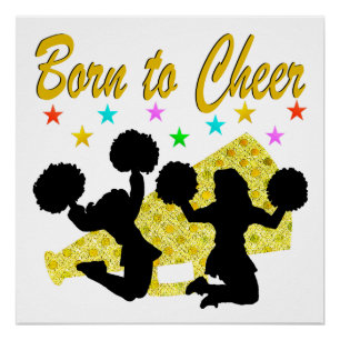 GOLD BORN TO CHEER MEGAPHONE CHEERLEADER POSTER