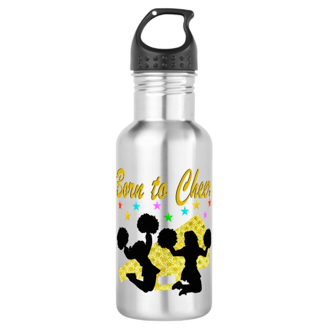 GOLD BORN TO CHEER MEGAPHONE CHEERLEADER WATER BOTTLE (Front)