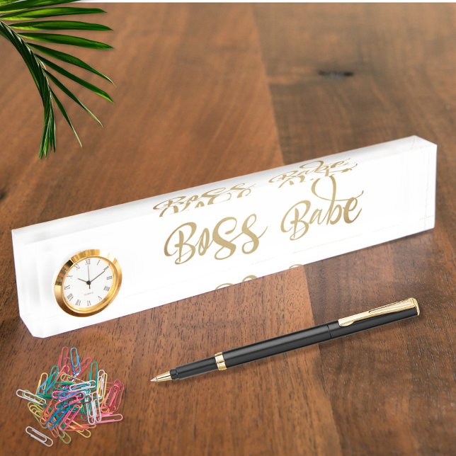 Gold Boss Babe Clock Desk Name Plate (Creator Uploaded)