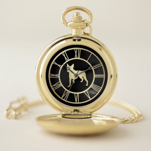 Gold Boston Terrier Pocket Watch