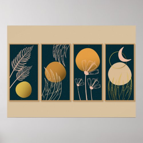 Gold Botanical Boho Art Poster