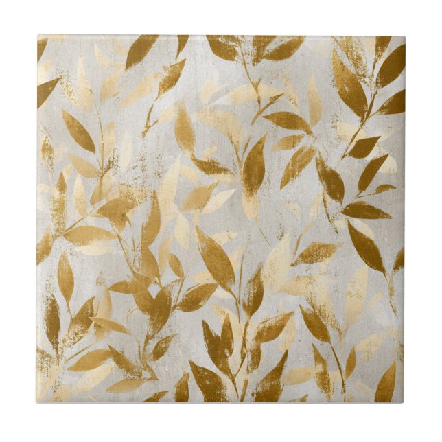 Gold Botanical Ceramic Tile (Front)