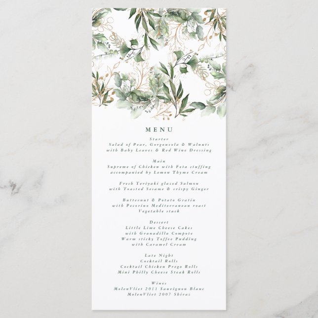 Gold Botanical Eucalyptus Elegant Green Pampas Menu (Front)