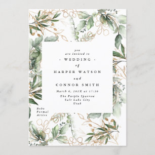 Gold Botanical Eucalyptus Elegant Greenery Fall Invitation