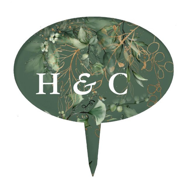 Gold Botanical Eucalyptus Elegant Greenery Moss Cake Topper (Front)