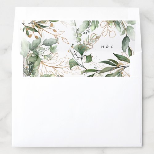 Gold Botanical Eucalyptus Elegant Greenery Moss Envelope Liner