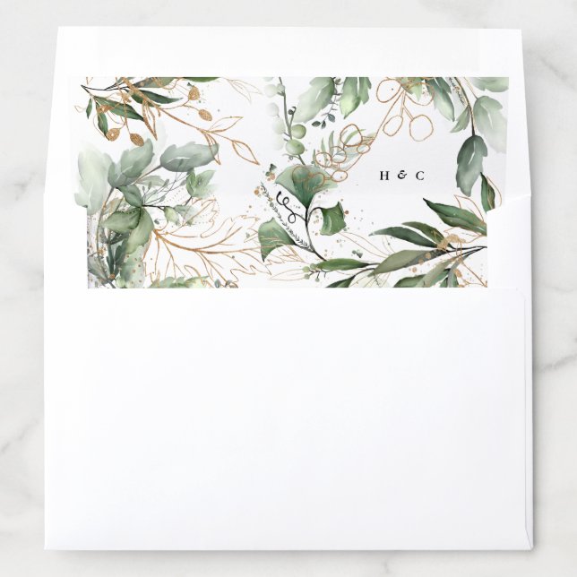 Gold Botanical Eucalyptus Elegant Greenery Moss Envelope Liner (In Envelope)