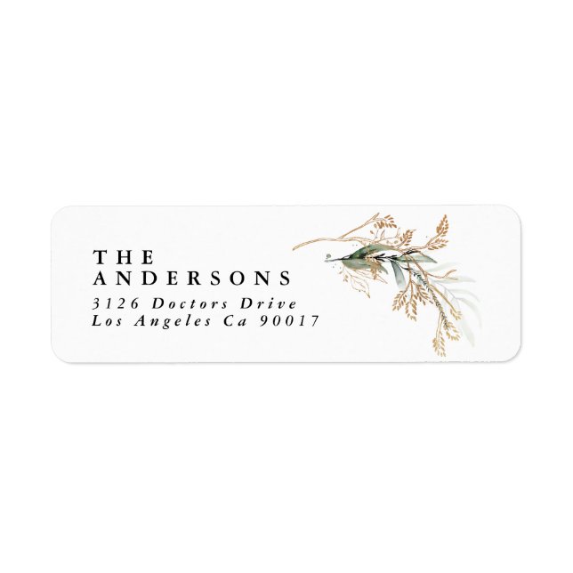 Gold Botanical Eucalyptus Elegant Greenery Moss Label (Front)