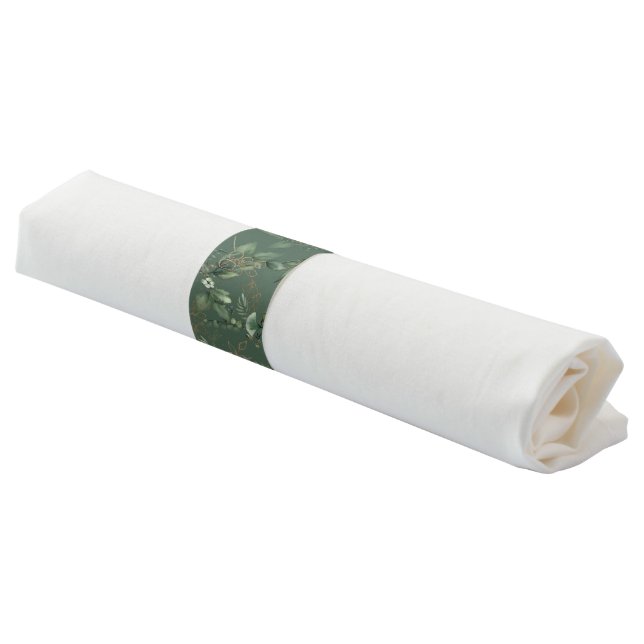 Gold Botanical Eucalyptus Elegant Greenery Moss Napkin Bands (Angled)