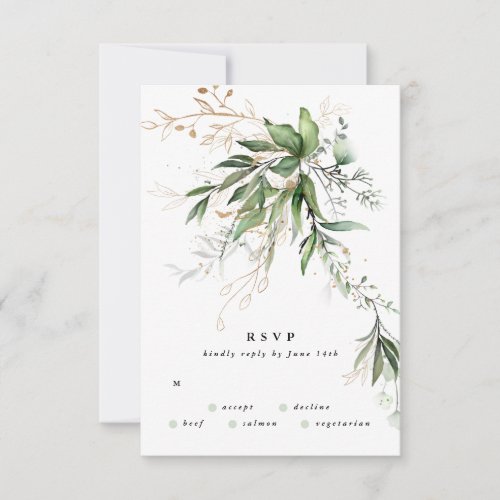 Gold Botanical Eucalyptus Elegant Greenery Sage RSVP Card