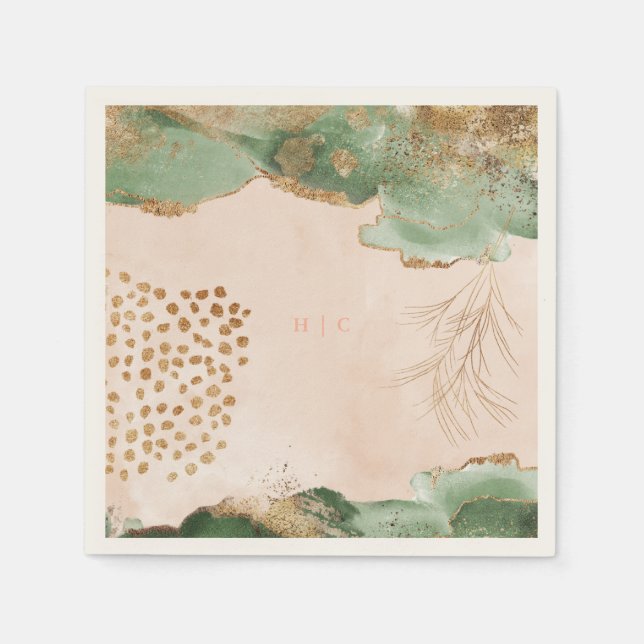 Gold Botanical Eucalyptus Modern Greenery Abstract Napkins (Front)