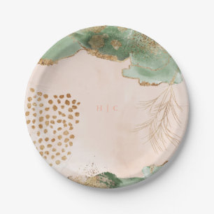 Gold Botanical Eucalyptus Modern Greenery Abstract Paper Plates