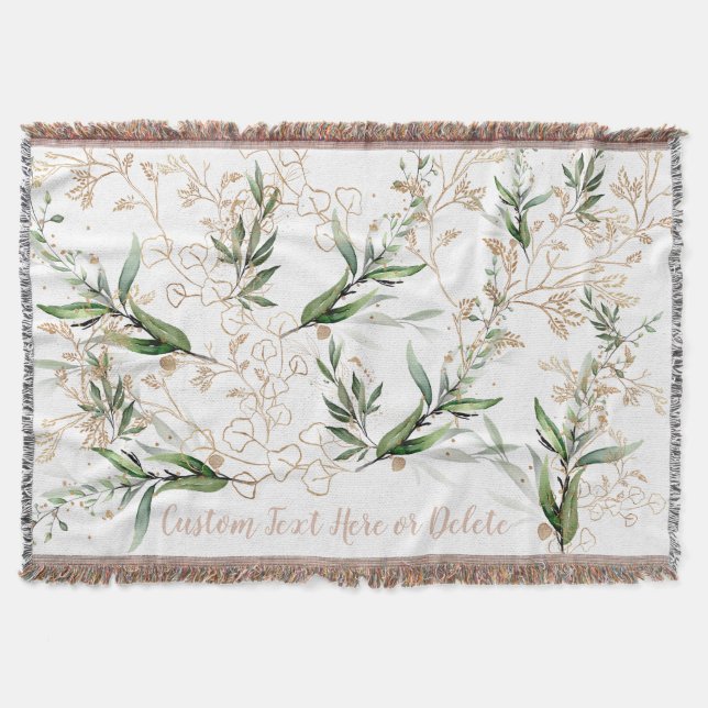 Gold Botanical Eucalyptus Modern Greenery Abstract Throw Blanket (Front)