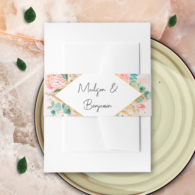 Gold Botanical Eucalyptus Pampas Grass Wedding Invitation Belly Band (Creator Uploaded)