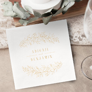 Gold botanical floral elegant wedding foil napkins