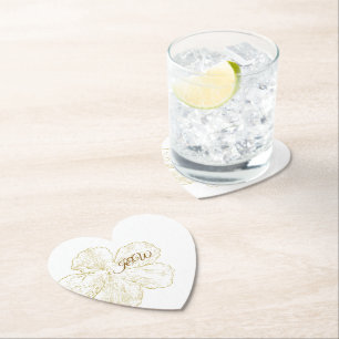 Gold Botanical Floral Wedding Heart Favor Tag Paper Coaster