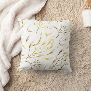 Gold Botanical Flowing Branches Throw Pillow