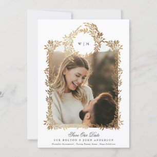 Gold Botanical Frame Photo Wedding Save The Date