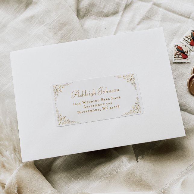 Gold Botanical Frame Wedding RSVP Return Address Label (Creator Uploaded)