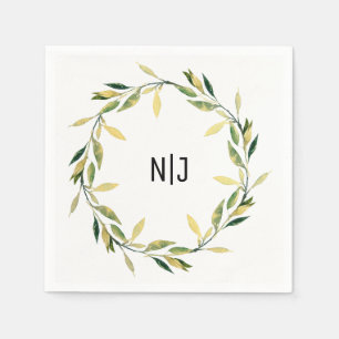 Gold Botanical Green Leaf Wreath Rustic Lunch Napkins
