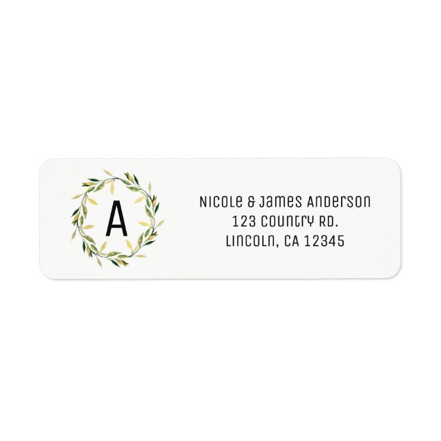 Gold Botanical Green Leaf Wreath Rustic Wedding Label (Front)