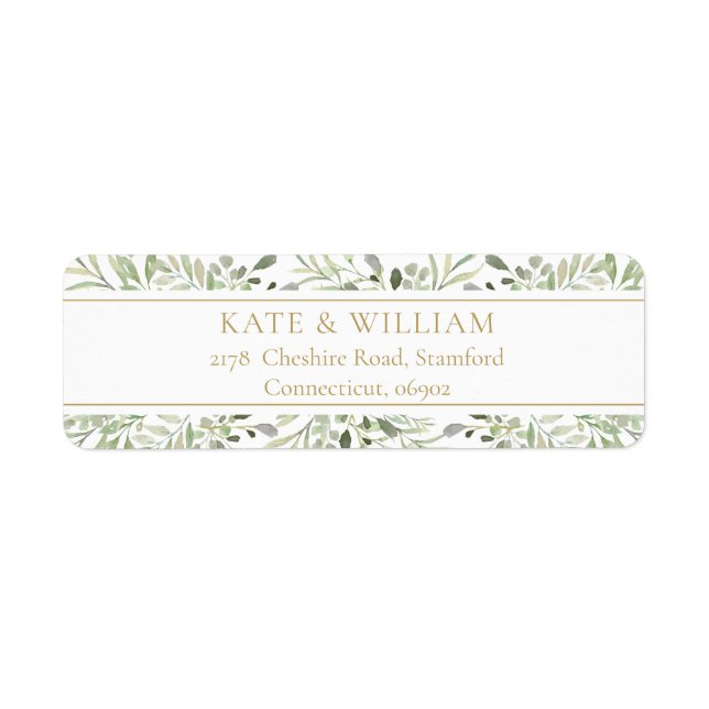 Gold Botanical Greenery Return address Label (Front)