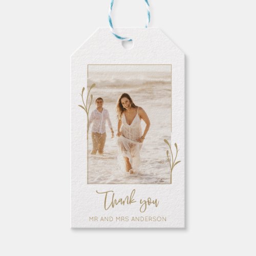 Gold Botanical Photo Elegant Wedding Thank You Gift Tags