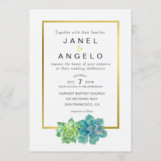 Gold Botanical Succulent Wedding invitation
