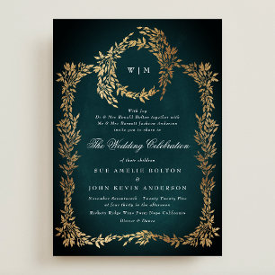 Gold Botanical Wedding Frame Classic Emerald Green Invitation