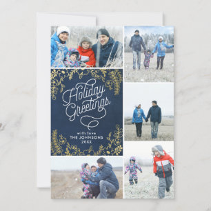 Gold Botanicals Holiday Greetings 5 Photo Card