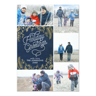 Gold Botanicals Holiday Greetings 5 Photo Card