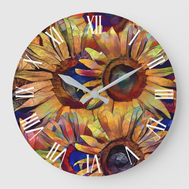 Gold Bouquet Sunflowers Collection Large Clock (Front)
