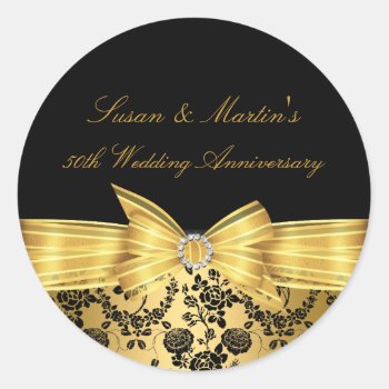 Gold Bow 50th Wedding Anniversary Sticker by ExclusiveZazzle at Zazzle