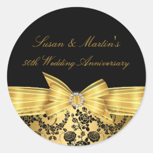 Gold Bow 50th Wedding Anniversary Sticker