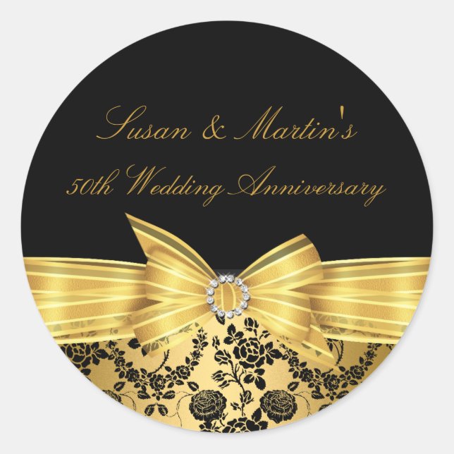 Gold Bow 50th Wedding Anniversary Sticker (Front)
