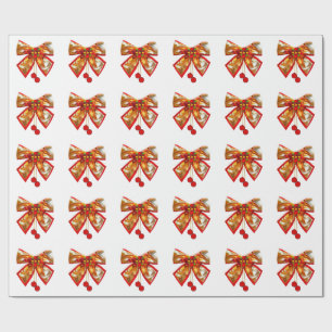 Gold Bow And Stars White Wrapping Paper