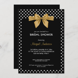 Gold Bow Black and White Polka Dots Bridal Shower  Invitation