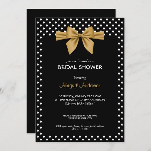 Gold Bow Black and White Polka Dots Bridal Shower  Invitation