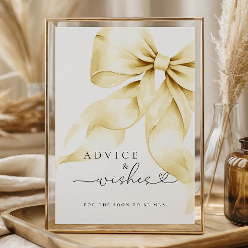 Gold Bow Bridal Shower Advice & Wishes Table Sign