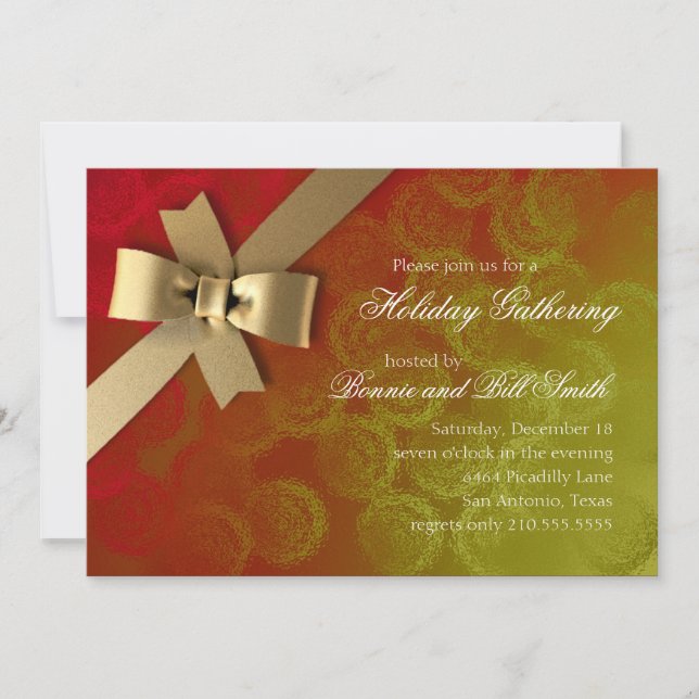 Gold Bow Circles Holiday Invitation (Front)