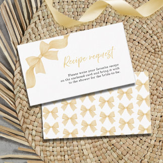 Gold Bow Coquette Bridal Shower Recipe Request Enclosure Card